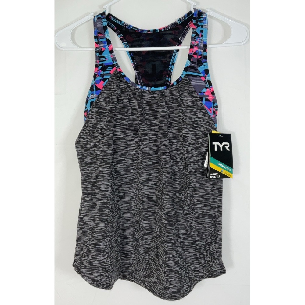 NWT Women's TYR Coral Bay 2 In 1 Tank Top Swimwear Suit Gray Blue Pink XS (0/2)